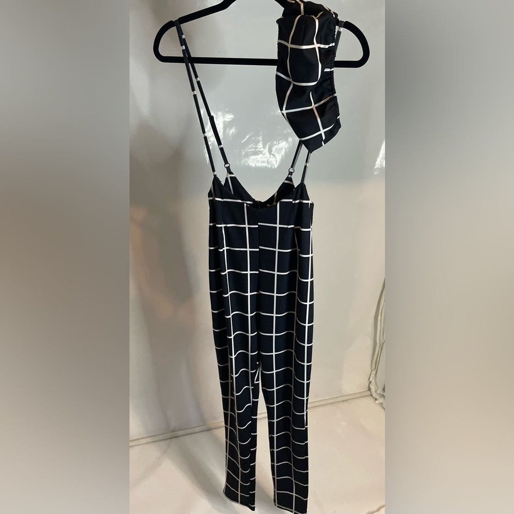 Black and White Grid Jumpsuit with tube top small